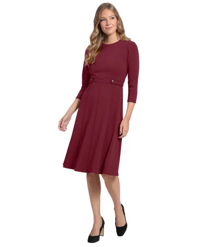 London Times Petite Side-tab Fit & Flare Dress In Burgundy