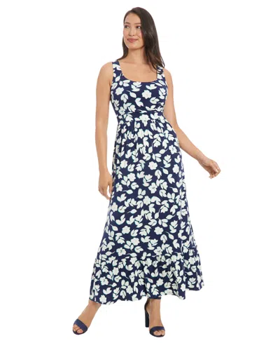 London Times Petite Sleeveless Floral Maxi Dress In Blue