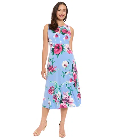 London Times Petite Sleeveless Keyhole Neck Midi Dress In Multi