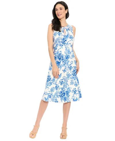 London Times Petite Sleeveless Keyhole Neck Midi Dress In Blue