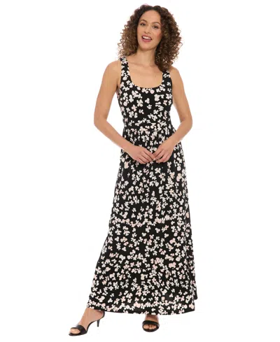London Times Petite Sleeveless Scoop-neck A-line Maxi Dress In Multi