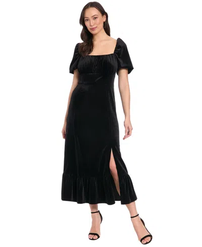 London Times Petite Square Neck Midi Dress In Black