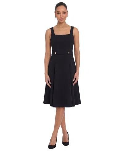 London Times Petite Square Neck Sleeveless Scuba Crepe Midi Dress In Black