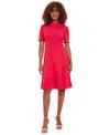 London Times Petite Stand-collar Fit & Flare Dress In Pink
