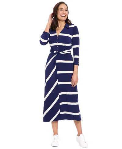 London Times Petite Striped Collared Shirt Dress In Multi