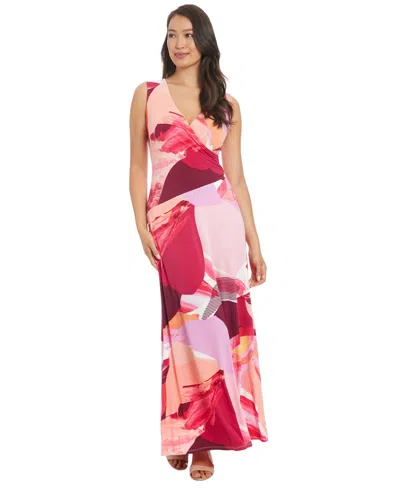 London Times Petite Surplice-neck Sleeveless Maxi Dress In Red