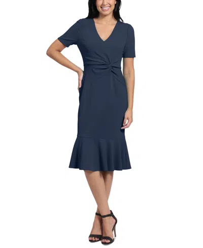 London Times Petite Twisted Sheath Dress In Navy Blazer