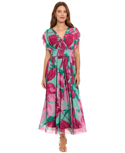 London Times Petite V-neck Fit & Flare Dress In Multi