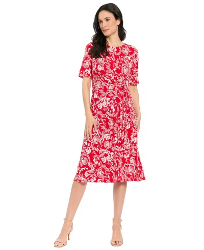 London Times Petites Jersey Printed Midi Dress In Multi