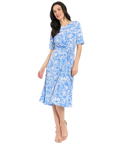 London Times Petites Jersey Printed Midi Dress In Blue