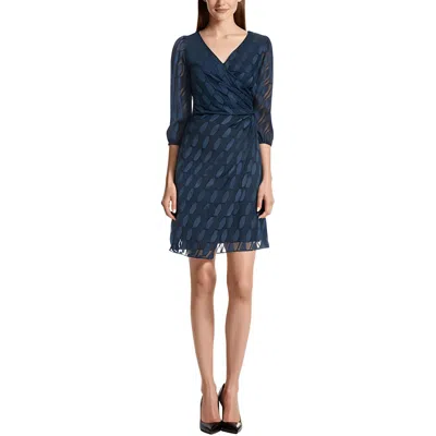 London Times Petites Womens Burnout Sheer Sheath Dress In Blue