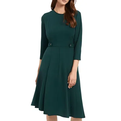 London Times Petites Womens Crepe 3/4 Sleeves Fit & Flare Dress In Green