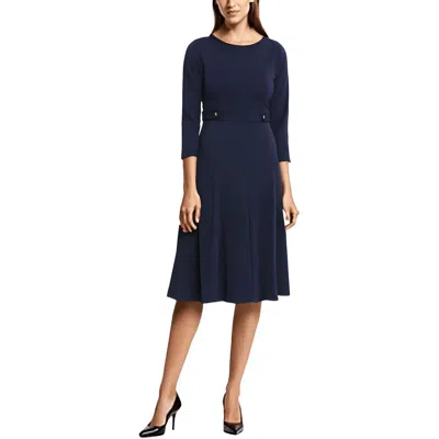 London Times Petites Womens Crepe 3/4 Sleeves Fit & Flare Dress In Blue