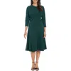 London Times Petites Womens Crepe 3/4 Sleeves Fit & Flare Dress In Gold
