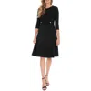 London Times Petites Womens Solid Polyester Wear To Work Dress In Black