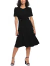 London Times Short Sleeve Fit & Flare Midi Dress In Black