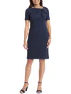 London Times Petite Solid Bow-neck Short-sleeve Sheath Dress In Navy
