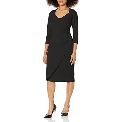 London Times Petites Womens Ruched Long Sleeve Sheath Dress In Black