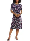 London Times Floral Elbow Sleeve Inset Waist Midi Dress In Multi
