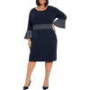 London Times Piped Bell Sleeve Sweater Dress In Navy