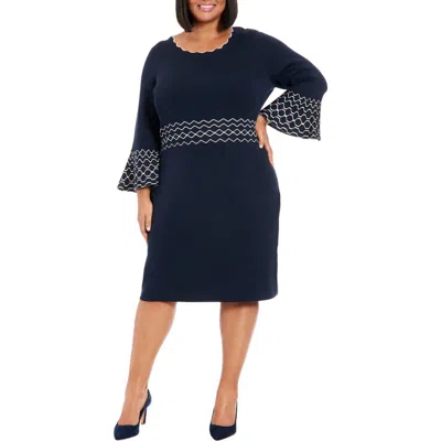 London Times Piped Bell Sleeve Sweater Dress In Navy