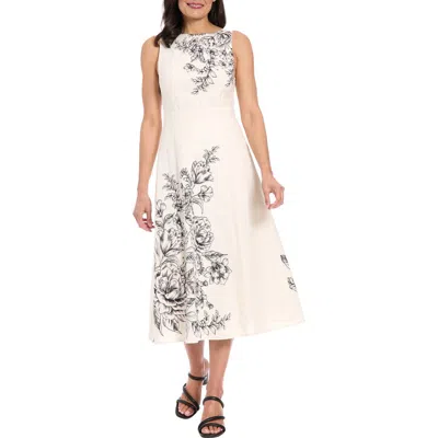 London Times Placement Print Midi Dress In Neutral