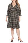 London Times Plaid Fit & Flare Dress In Black/tan