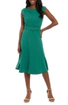 London Times Pleated Boat Neck Fit & Flare Dress In Green