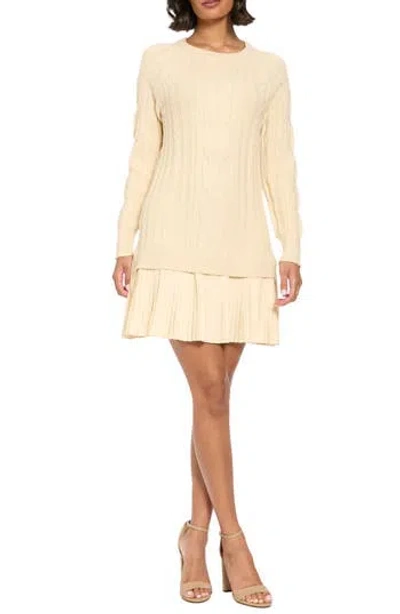 London Times Pleated Hem Cable Knit Sweater Dress In White