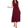 London Times Pleated Surplice Neck Midi Dress In Burgundy