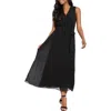 London Times Pleated Surplice Neck Midi Dress In Black