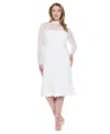 London Times Plus Size Beaded Illusion Mock-neck Midi Dress