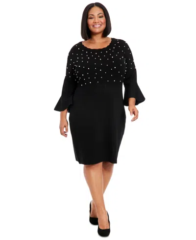 London Times Plus Size Bell Sleeves Sweater Dress In Black