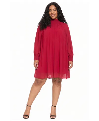London Times Plus Size Bow Back Pleated Shift Dress In Red