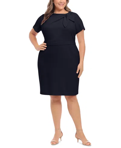 London Times Plus Size Bow-neck Sheath Dress In Black