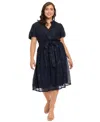 London Times Plus-size Cap-sleeve Midi Dress In Blue