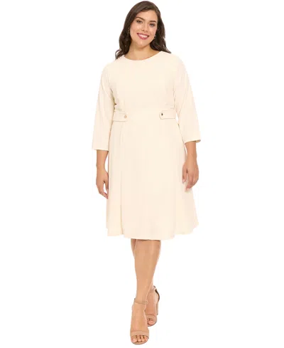 London Times Plus Size Crewneck Midi Dress In Pink