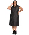 London Times Plus Size Denim Short Sleeve Midi Dress In Black