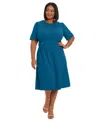 London Times Plus Size Fit & Flare Scuba Crepe Midi Dress