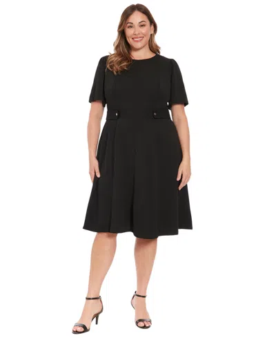 London Times Plus Size Fit & Flare Scuba Crepe Midi Dress In Black