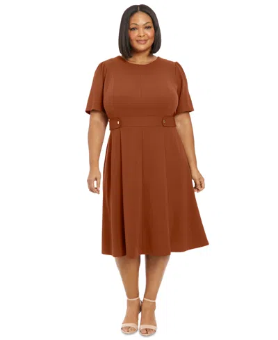 London Times Women's Puff-sleeve Tab-detail Fit & Flare Dress In Cedar