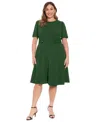 London Times Plus Size Fit & Flare Scuba Crepe Midi Dress In Green