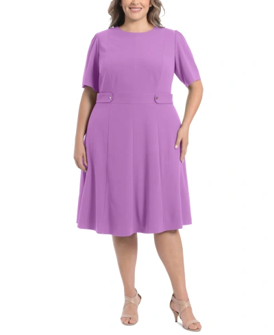 London Times Plus Size Fit & Flare Scuba Crepe Midi Dress In Lilac