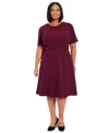 London Times Plus Size Fit & Flare Scuba Crepe Midi Dress In Mulberry