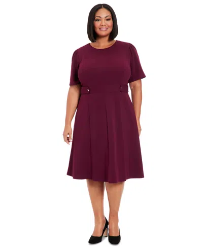 London Times Plus Size Fit & Flare Scuba Crepe Midi Dress In Mulberry
