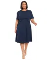 London Times Plus Size Fit & Flare Scuba Crepe Midi Dress In Navy Blazer
