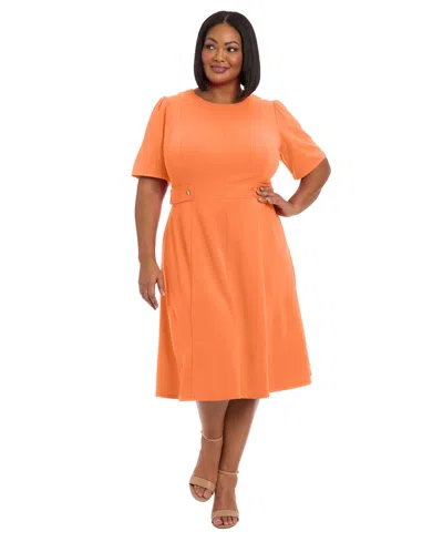 London Times Plus Size Fit & Flare Scuba Crepe Midi Dress In Orange