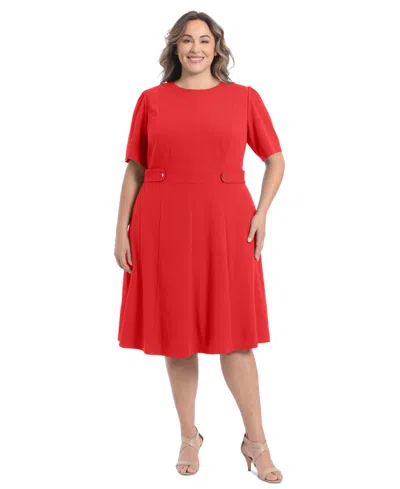 London Times Plus Size Fit & Flare Scuba Crepe Midi Dress In Rose Red