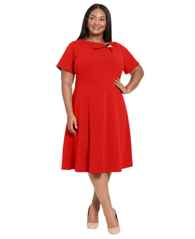 London Times Plus Size Fit And Flare Short Sleeve Dress In Orange