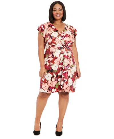 London Times Plus Size Floral Cascade Sheath Dress In Rust Multi
